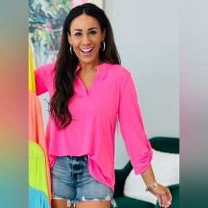 Dear Scarlett Bright Pink 3/4 Sleeve Top NWOT